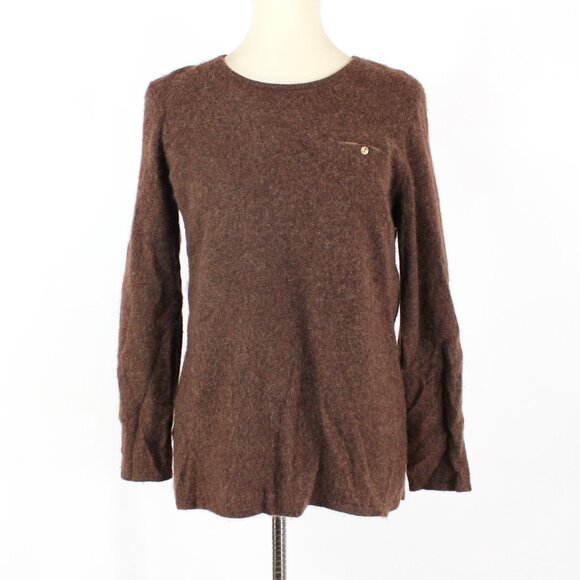 J. McLaughlin Cashmere Brown Crewneck Long Sleeve Pocket Sweater L Pullover - Picture 1 of 7